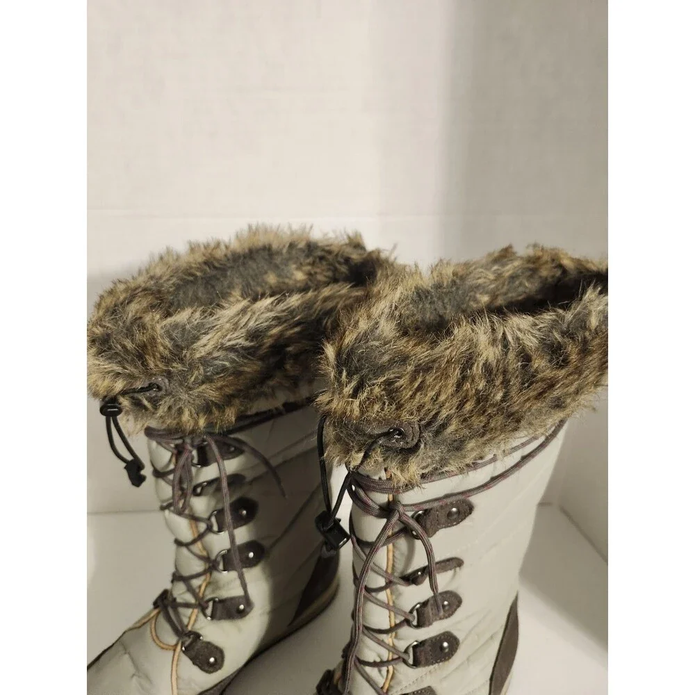 LL Bean 284883 Carrabassett Fur Lace-Up Knee High Winter Snow Boots Women's 8